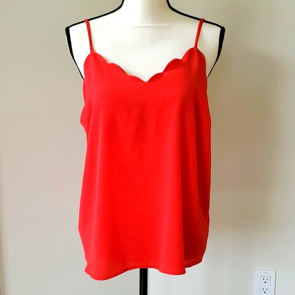 Monteau Red Tank Top with Scalloped Neckline Adjustable Straps Size XL - Picture 1 of 5